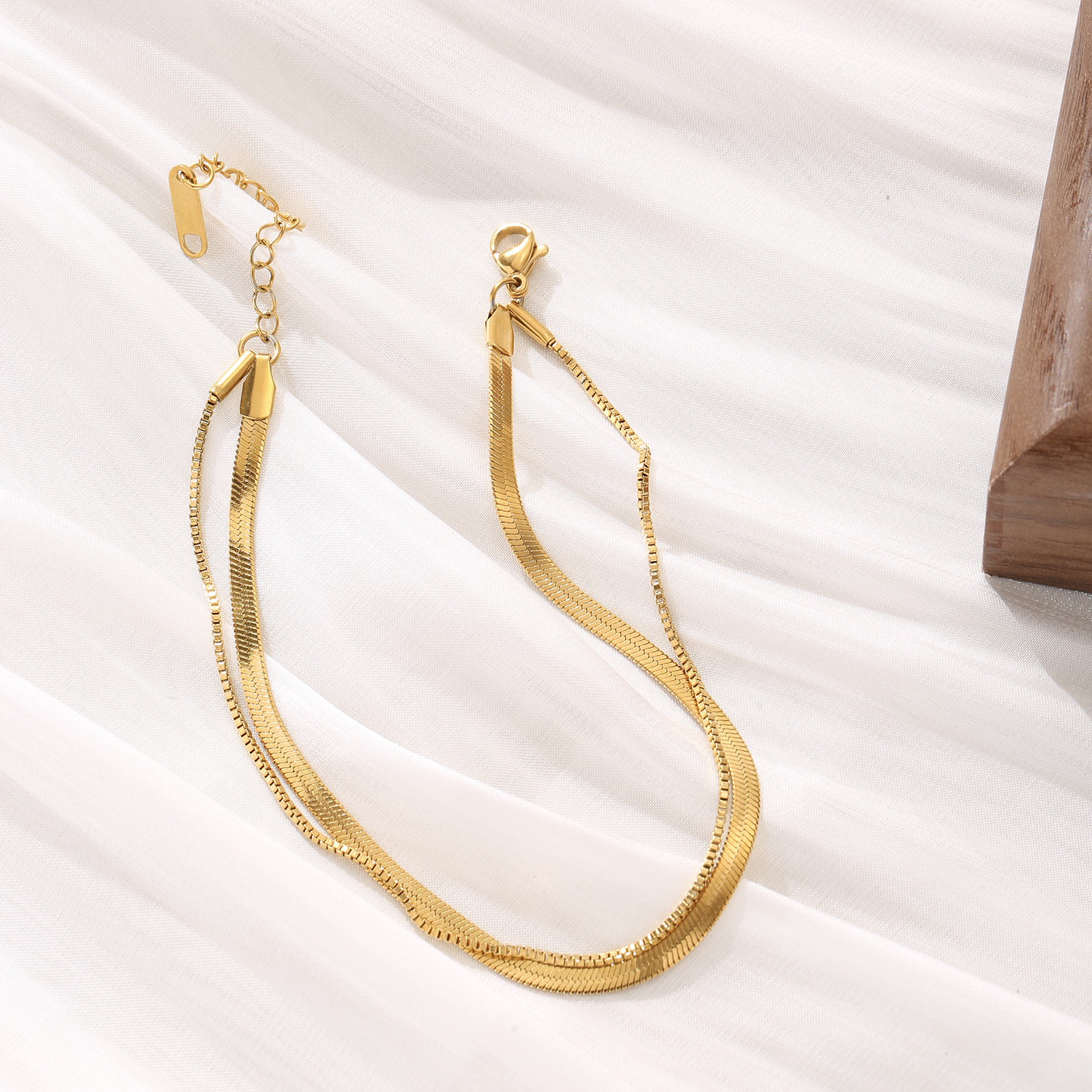 Image of Layered Snake Chain Anklet Women Stainless Steel Golden Silvery Minimalist Stackable Summer Beach Jewelry Gift