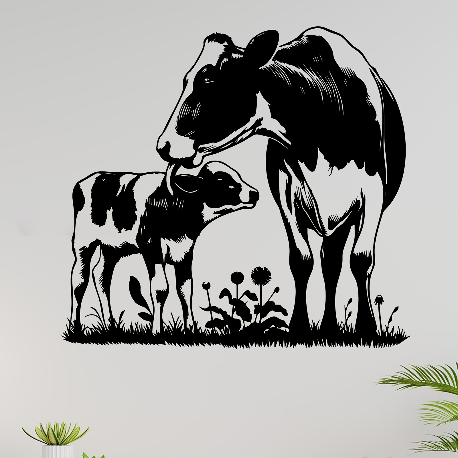 TEMU 2d Flat, 1pc 2d Flat Wall Sculptures Cow& Calf Metal Wall Art Suitable For Garden Wall& Backyard Fence- Rustic Farmhouse Cow Statue Mural,