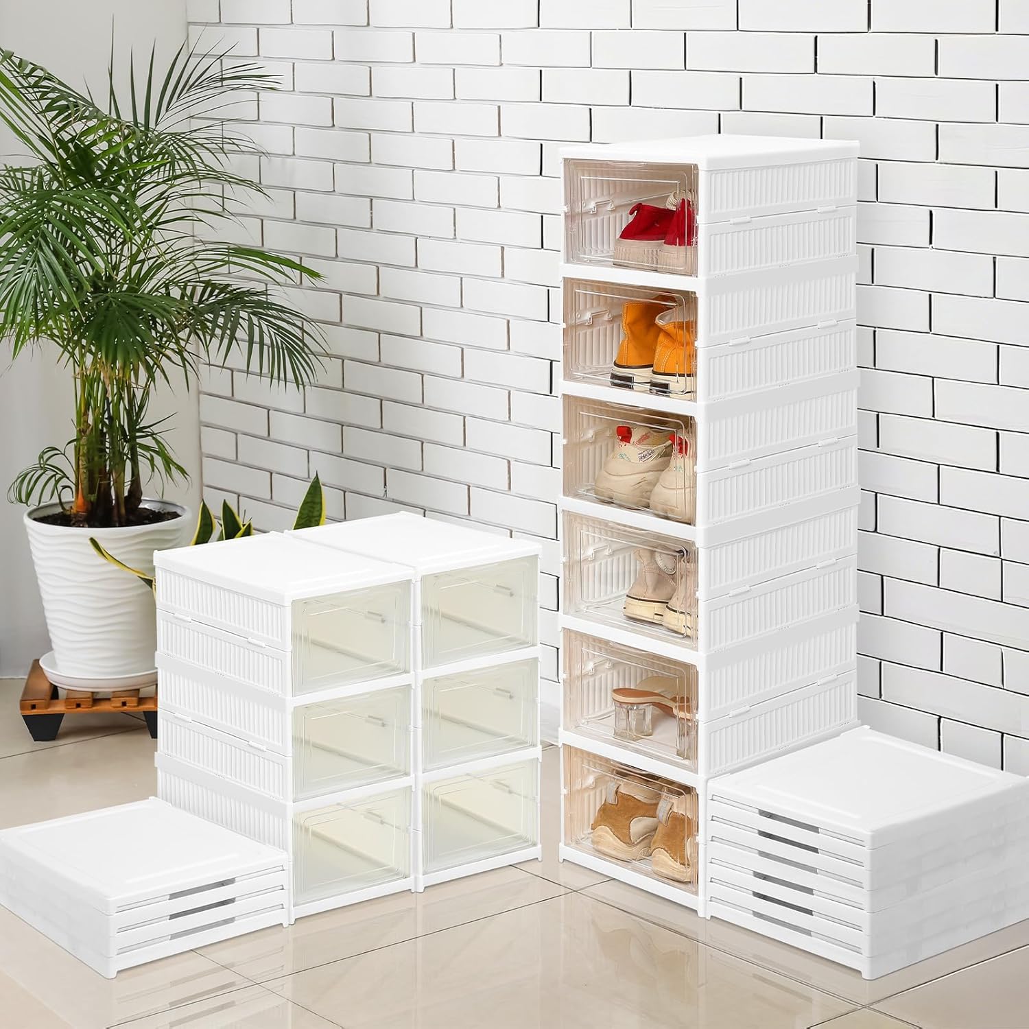 TEMU 6-tier Folding Shoe Cabinet - No Plastic Shoe Storage Box With Large Capacity, Dustproof & Breathable Design, Space-saving Multi-tier Shoe Rack