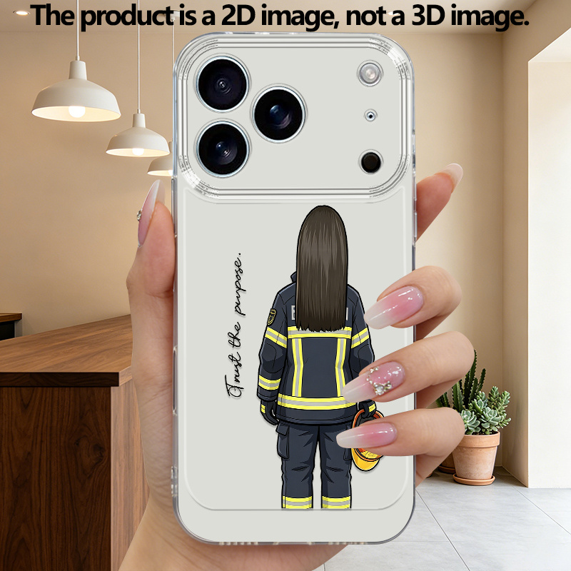 TEMU Phone Case - (2d Flat) Women Firefighter Uniform Helmet Printed Pattern Phone Case Suitable For Iphone 6 6s 7 8plus X Xs Xr Xsmax 11 12 13 15 16