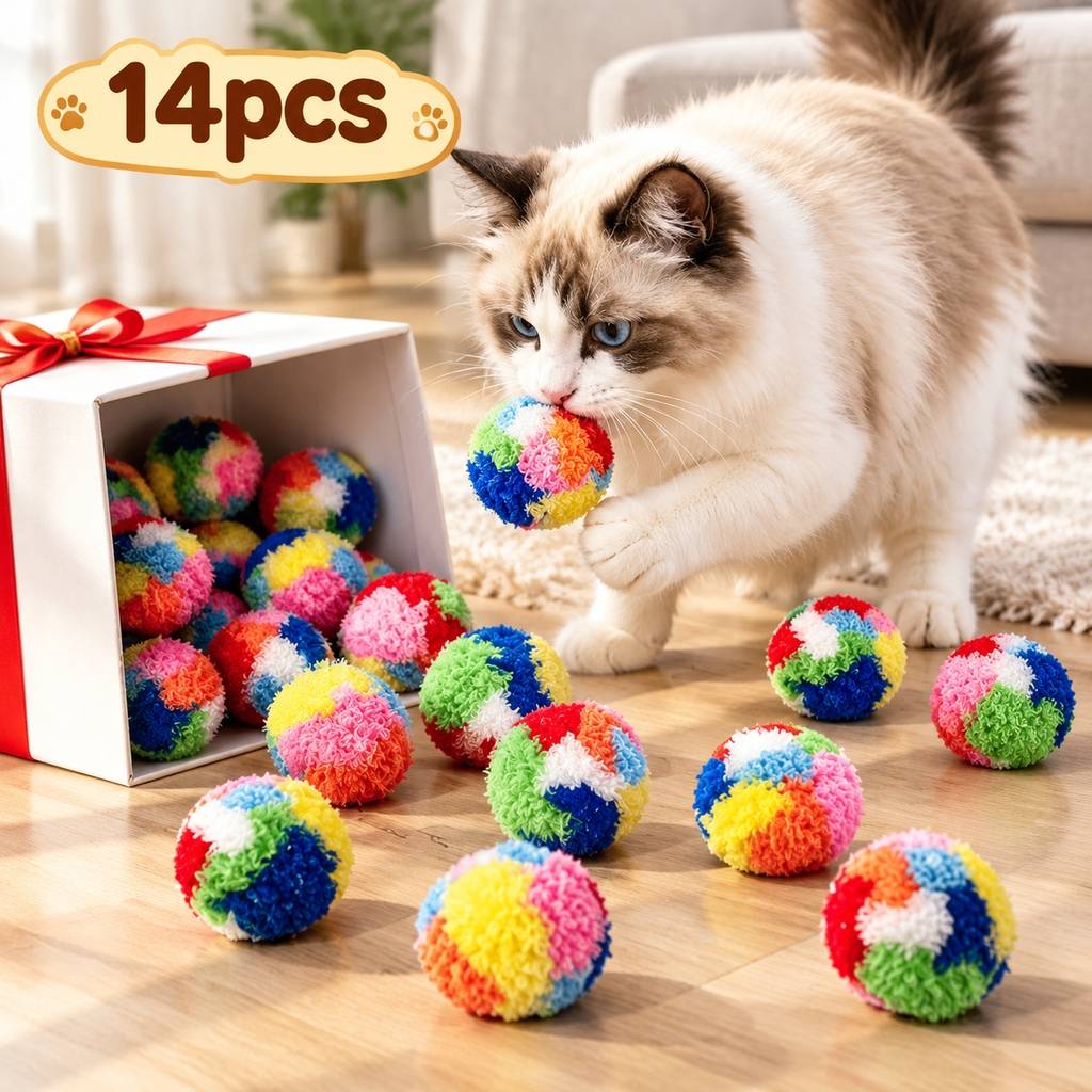 TEMU Lot de 14 de poils de chat colorées de couleurs aléatoires, balles sûres, duveteuses et aux , jouets pour la détente et la réduction de l'ennui,