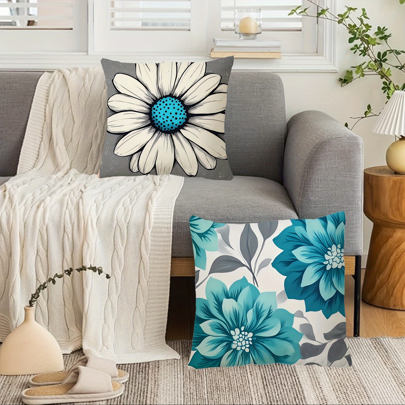 Set Of 4 Floral Outdoor Throw Pillows – 18x18 Inch Linen Blend For Patio & Garden