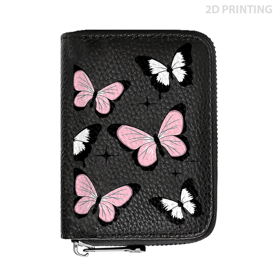 TEMU 2d Pink And Black Stars Pattern Card Bag, Zipper Anti-theft Wallet, Accordion Style , Suitable For Business And Daily Gift Giving, Unisex