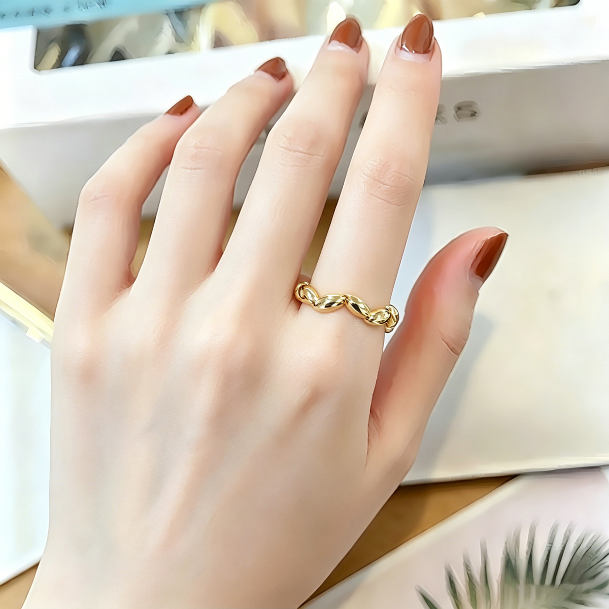 Easy Beaded Chain Open Ring, Adjustable Size, Stackable