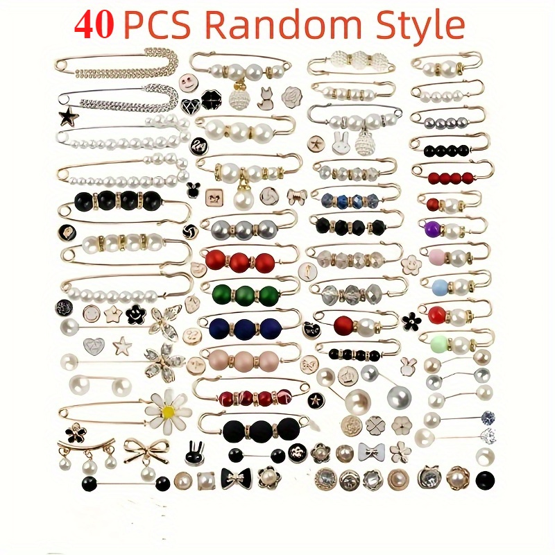 TEMU Ensemble de 40 pièces (mélange aléatoire de styles et de tailles) - Ensemble combiné de tailles mixtes, élégant, avec fausses perles et épingles