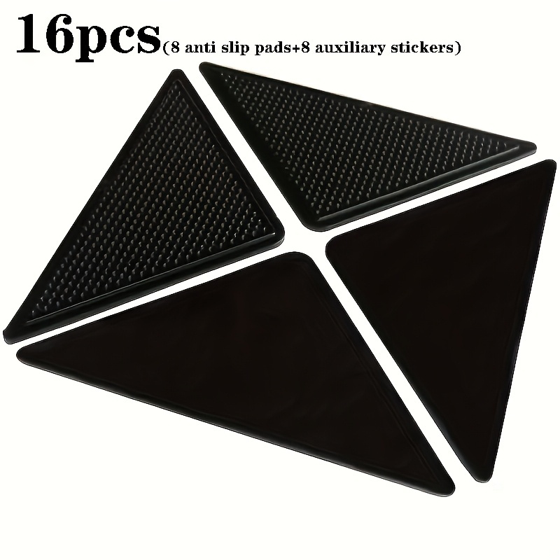 Image of 16pcs Reusable And Washable Non-slip Carpet Grippers With Double-sided Adhesive Tape, Safe Home Decor - Carpet Stickers (8 Carpet Stickers + 8 Helper Stickers)