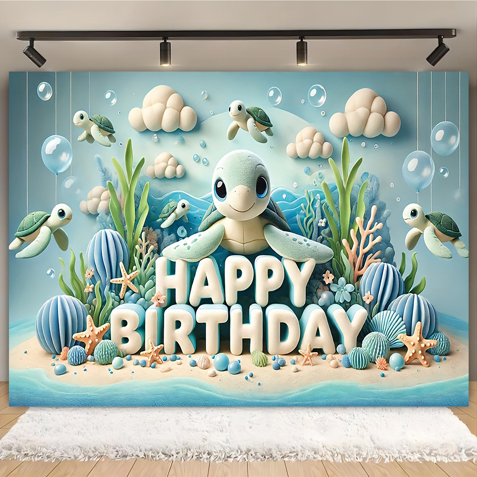 

1pc Turtle-themed Banner - Vibrant Polyester Backdrop With Sea , Ideal For Outdoor Celebrations, No Electricity Required, Turtle Decor