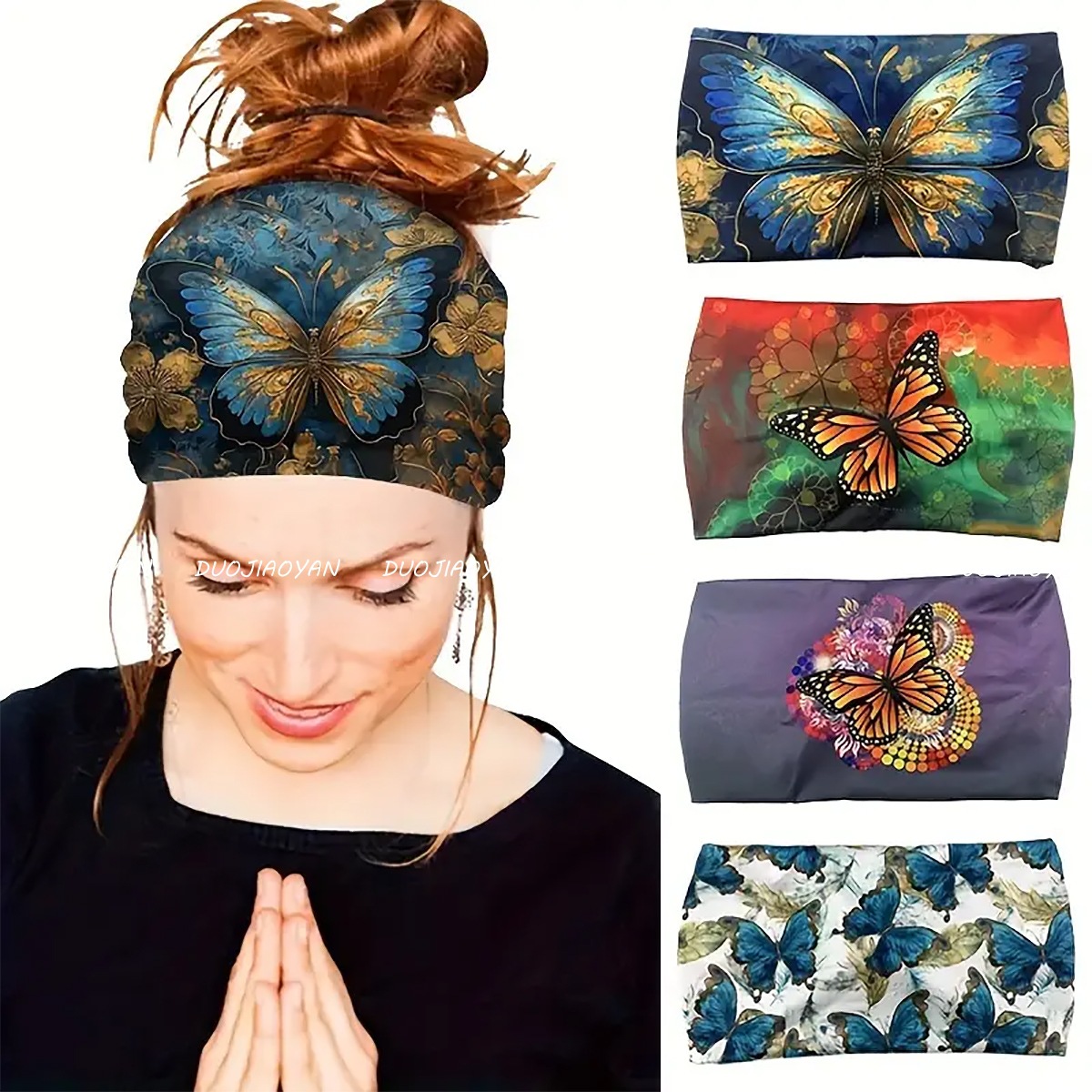 TEMU Set Of 4 Popular Elastic Headbands Featuring A Vibrant Design, Ideal For Sports And Absorbing Sweat