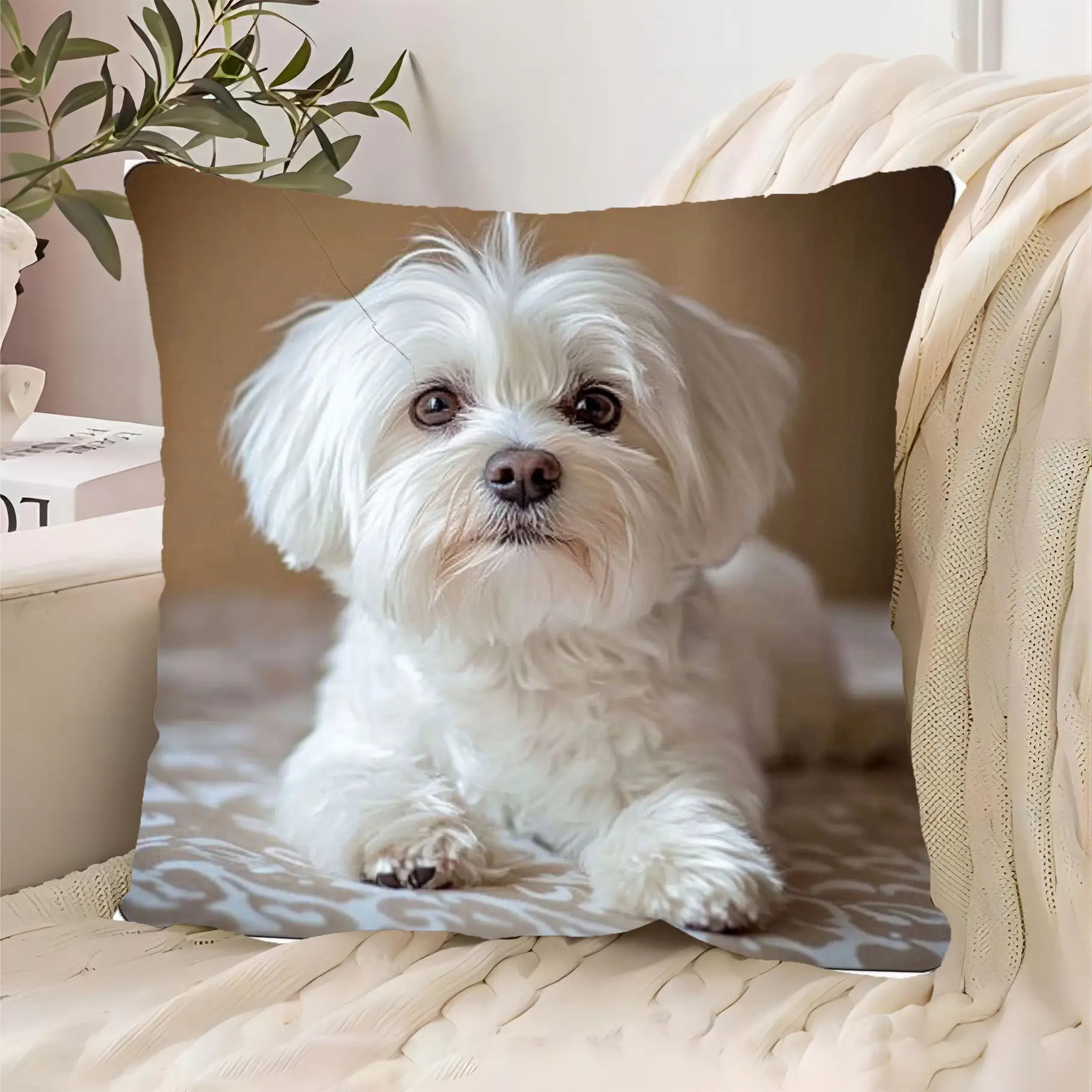 TEMU 18.0x 18.0inch Cute Plush Pillowcase- Soft Polyester With Zipper, Suitable For Living Room And Bedroom Decoration, Dog Decoration