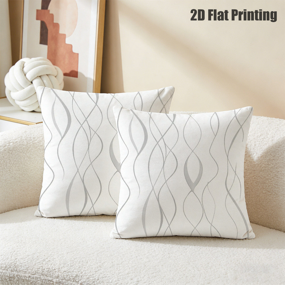 TEMU Fodere per cuscini decorativi 2 pezzi con motivo a vortice astratto 2D piatto, stampe fronte- con design a linee ondulate morbide, ideali per