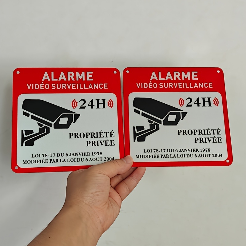 TEMU Panneau de sécurité français en bois, panneau d'alarme de vidéosurveillance, panneau de propriété privée, panneau d'avertissement durable pour