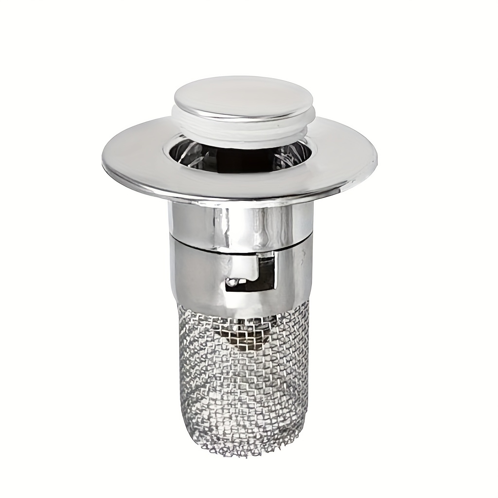 TEMU 1 Retractable Sink Drain Stopper With Bathroom Hair Filter, Made Of Mesh-style Chrome-plated Plastic. Suitable For Drain Holes With Diameters