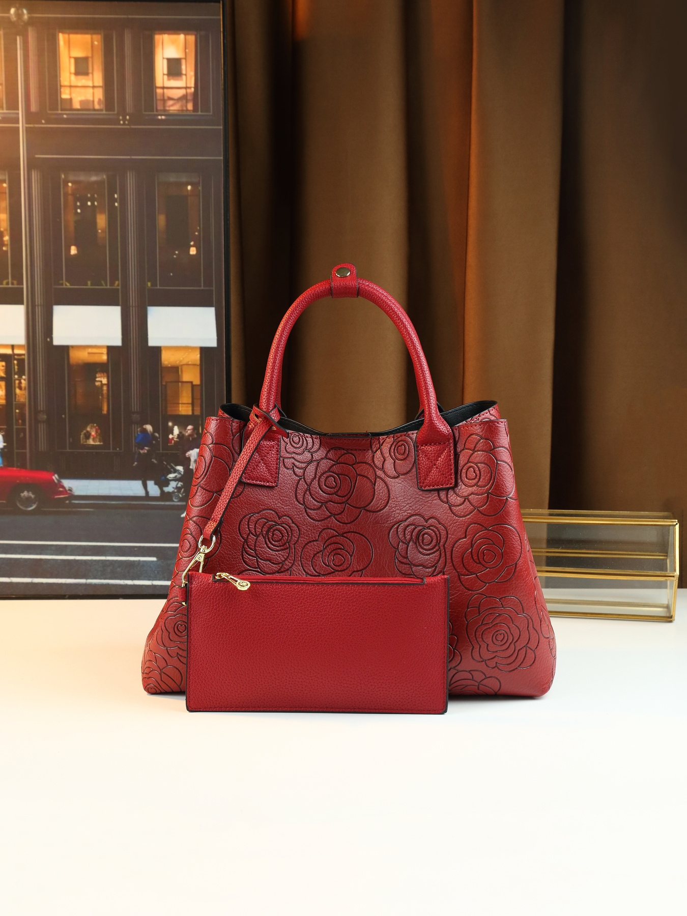 Red tote with small bag included