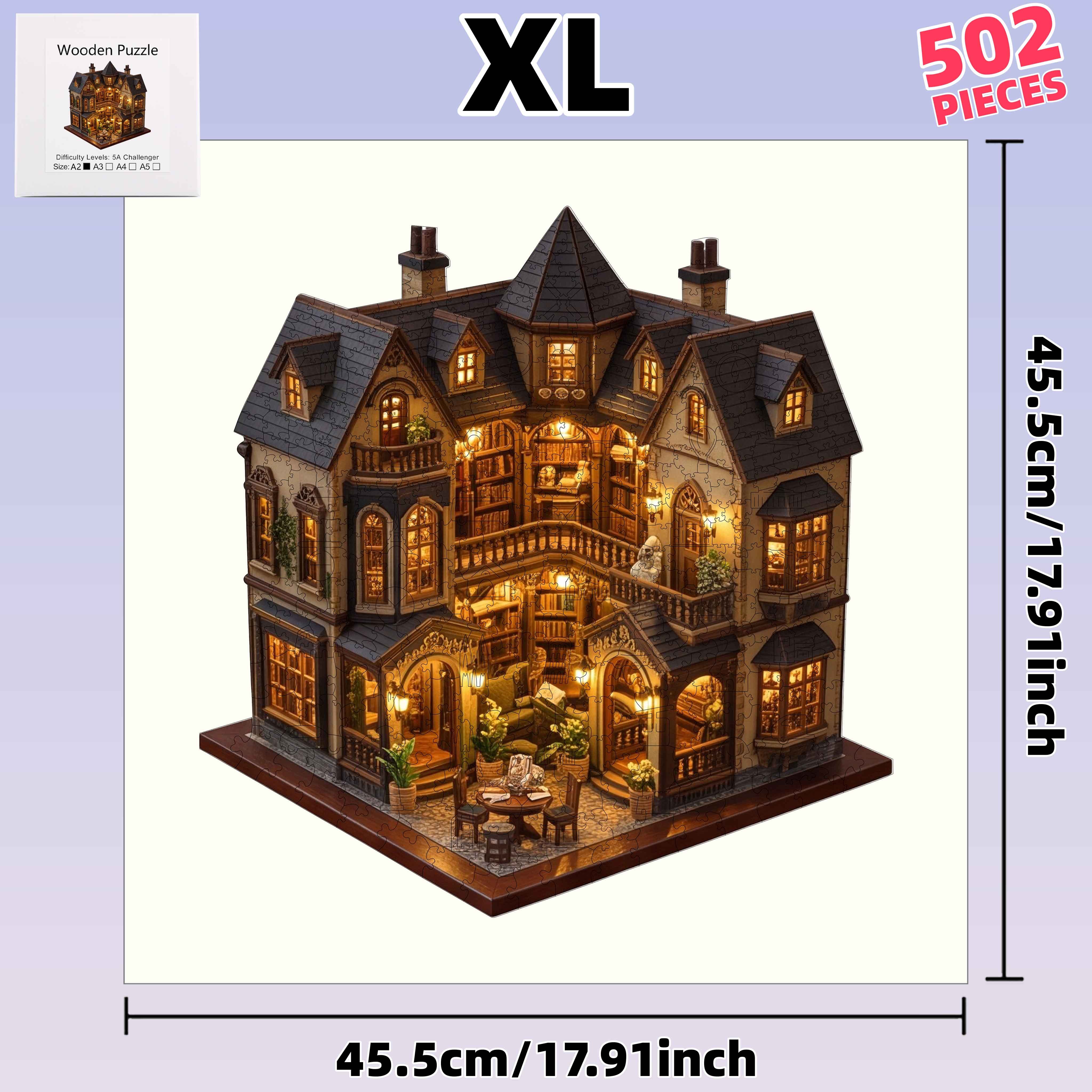 TEMU 502pcs Classical Book Castle - High Difficulty Irregular Shape Wooden Puzzle - Premium , Vibrant Colors - Toy 14+ - Ideal Gift For Thanksgiving,