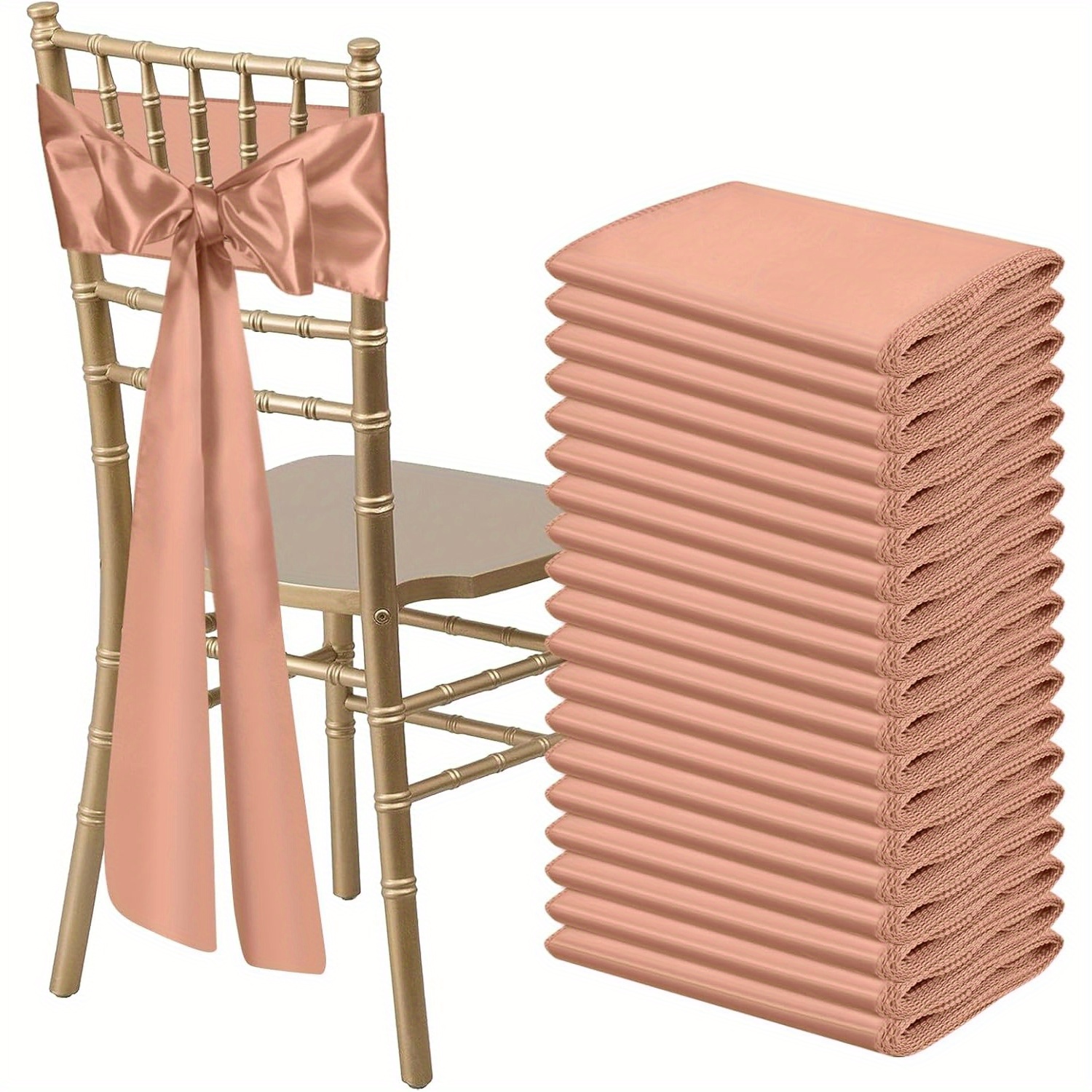 Image of Set Of 25 Satin Chair Sashes With Bows, Versatile Ribbon Ties For Decorating Chairs , Parties, Receptions, Banquets, And Hotel Events. Each Sash Measures 7x108 Inches