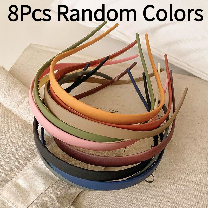 TEMU Lot de 8 bandeaux simples antidérapants pour femme, couleurs aléatoires, bandeaux de qualité supérieure pour cheveux ébouriffés, accessoires de