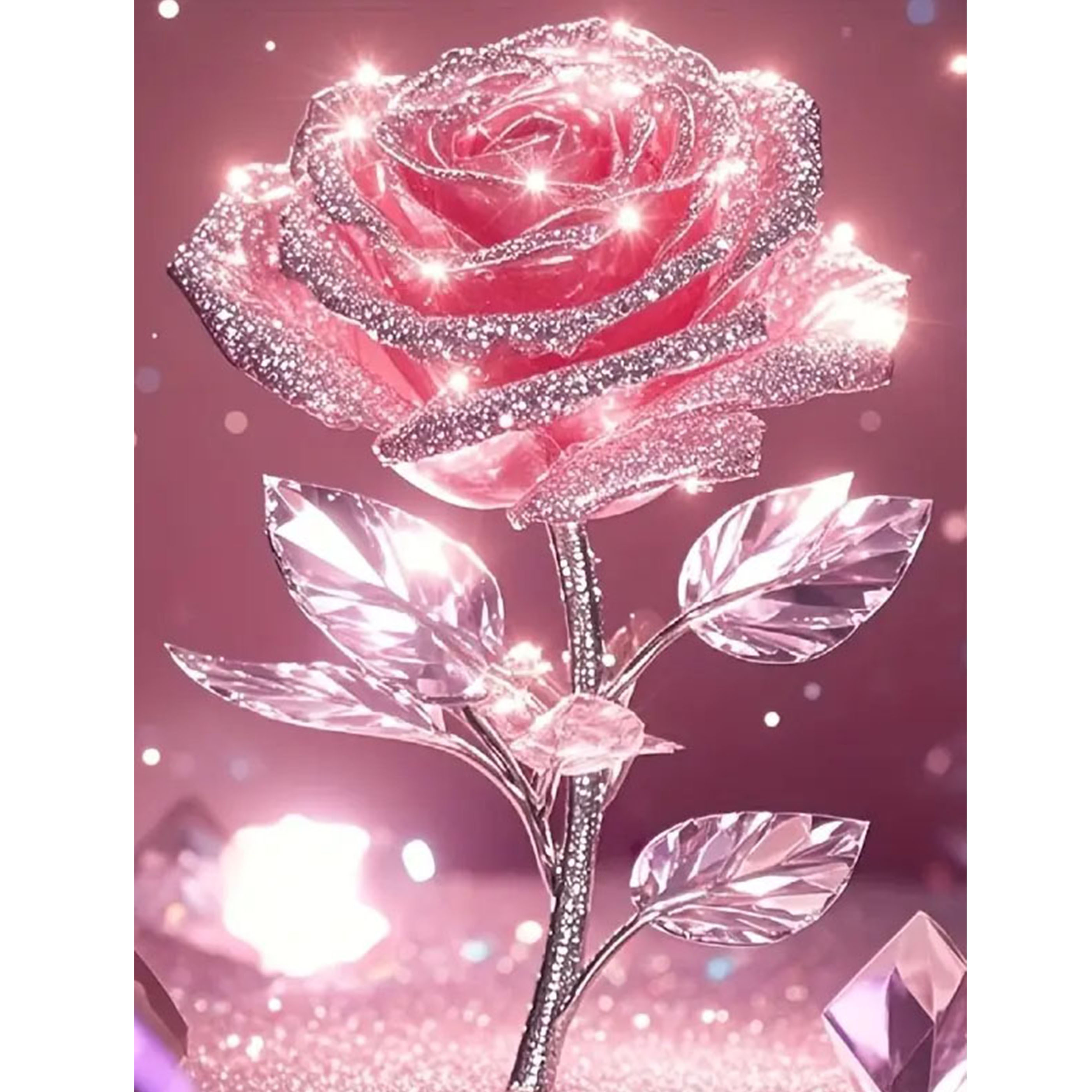 Image of Diy Pink Rose Diamond Painting Kit, Suitable For Office And Home Decor, Living Room, Bedroom, Hallway Diamond Painting Tool Kit, For