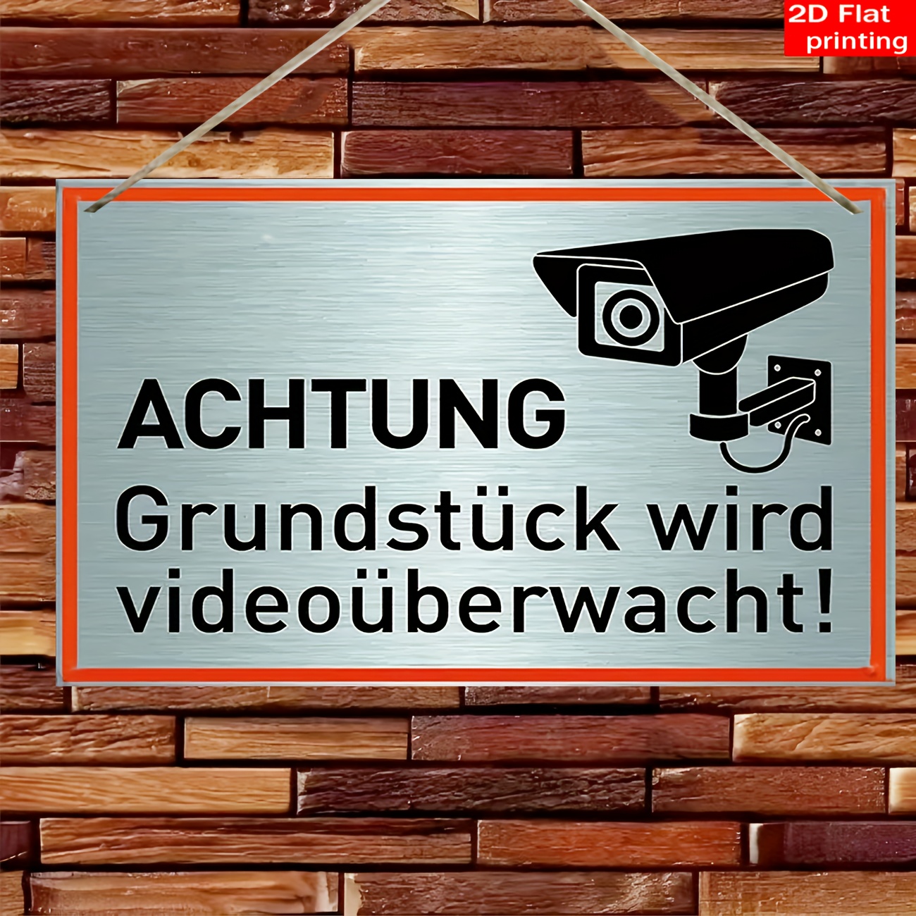 E-shop 2D Flach, 1 Stück Klassisches Deutsches Holzschild, Achtung Videoüberwachung Schild, Video Warnschild, 24-Stunden Videoüberwachung Schild