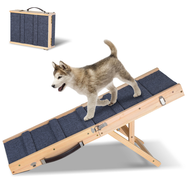 Image of Dog Ramp Aid Up To 25kg Anti-slip Dog Stairs Stairs For Dogs Adjustable Height Wooden Carrying Handle Foldable Dog Staircase Adjustable For Sofa Bed Car Portable Collapsible Dog Steps Pet Ramp With