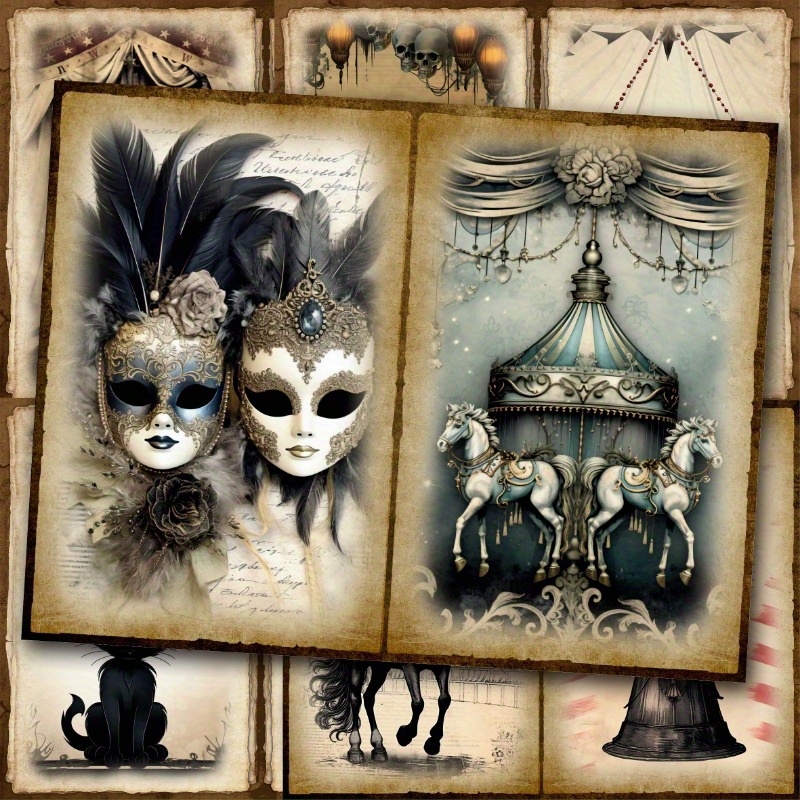 

Gothic Circus-themed , 10 Sheets - Vintage Halloween Journaling & Collage Supplies For Crafting And Art Projects