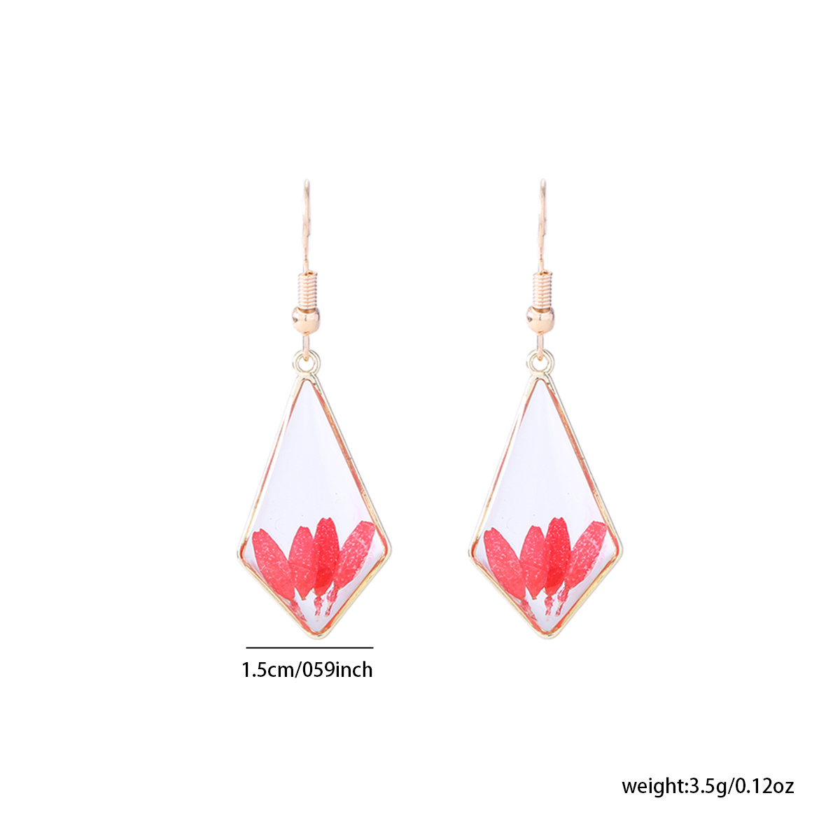 Red Petal Earrings, Geometric Resin Studs, Elegant Gift