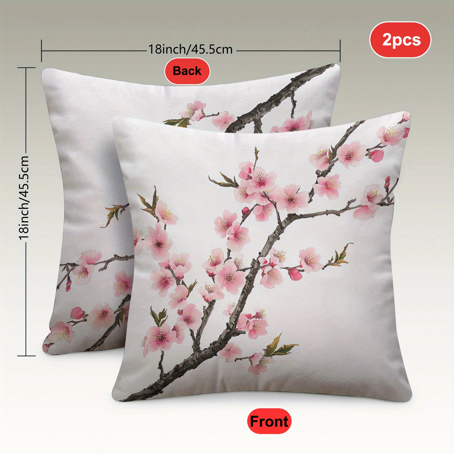 TEMU 2pcs Élégantes Taies d'oreiller roses avec motif de branche de fleur de pêcher, impression numérique avec motif de peinture fine, impression