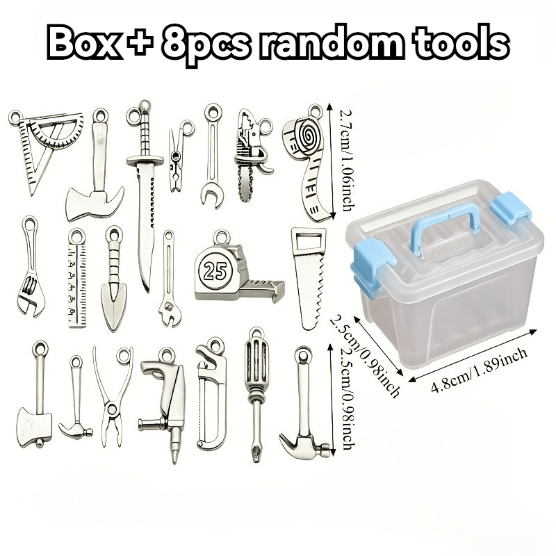 TEMU Toolbox With 8 Random Tool Models - Miniature Simulated Alloy Tool Set, Includes 8 Simulated Tools Such As Wrenches, , And Tape Measures, With A