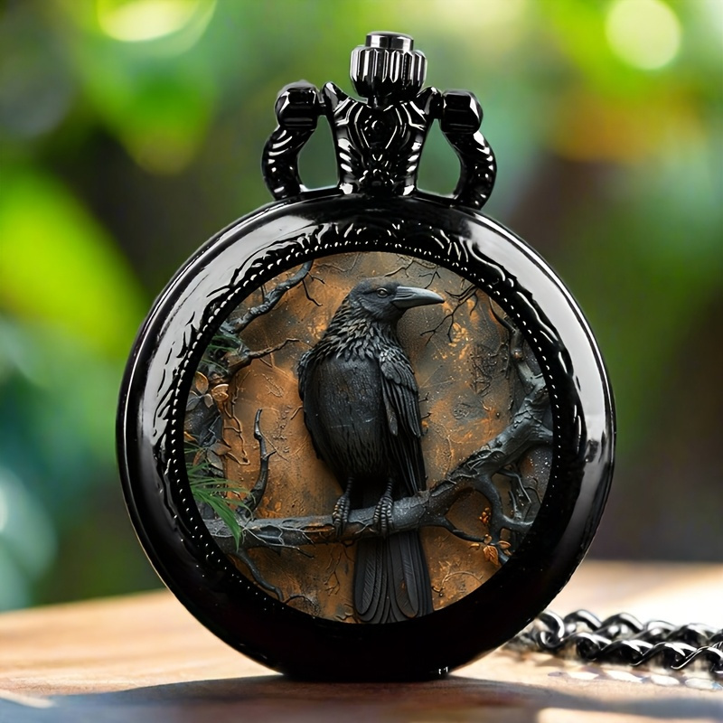 TEMU Treasure, Elegant Black Necklace Pocket Watch, Halloween Style Unique New Year Christmas Birthday Gift