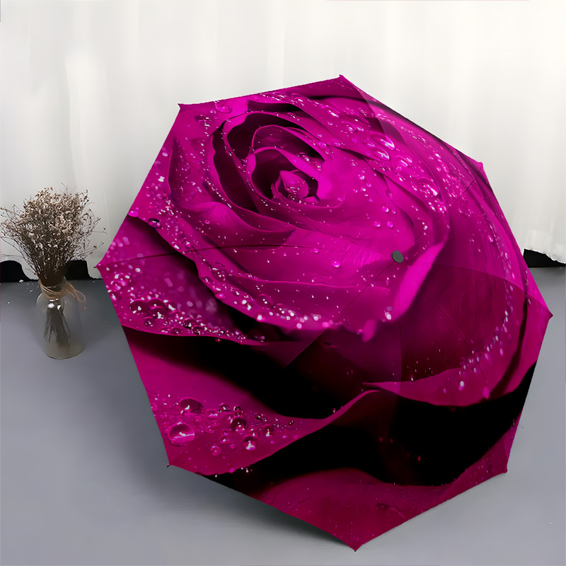 1pc Rose Petals Waterdrops Umbrella - 8-Rib Frame, Automatic Open Compact Travel Umbrella, Lightweight Durable Fashion Gift for Outdoor Use, Perfect for Halloween & Christmas accessories-C728045