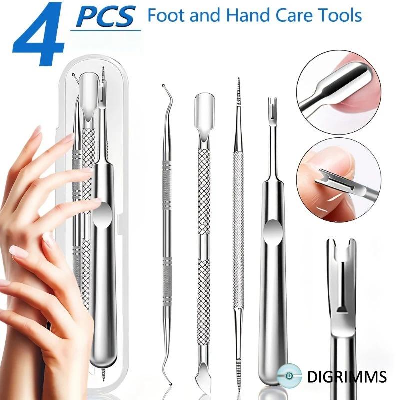 4pcs Cuticle Pusher and Ingrown Toenail Tool Set for Nail Care