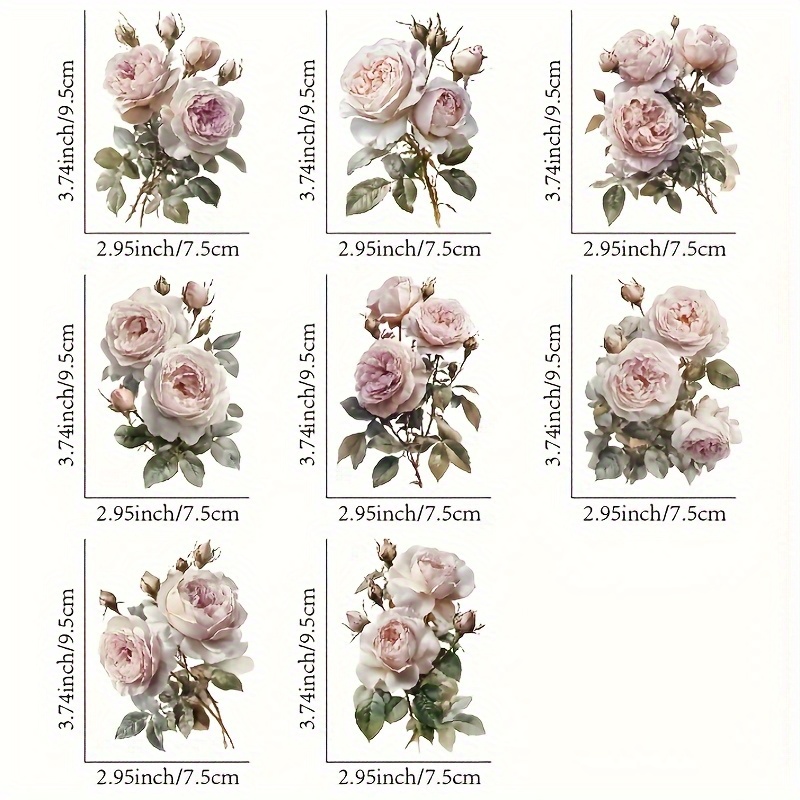 E-shop 8 Stück Retro Rosa UV DTF Aufkleber, Kratzfeste Selbstklebende Vinylfolien für 16oz Gläser, Keramik & Metallbecher - Elegantes Blumenmuster mit