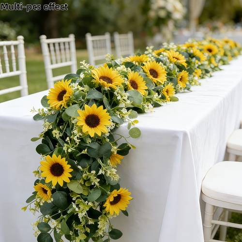 20pcs 2pcs large eucalyptus vine with 18 sunflower outdoor artificial rattan garland decoration green leaves hanging display suitable for outdoor garden and courtyard modern decoration