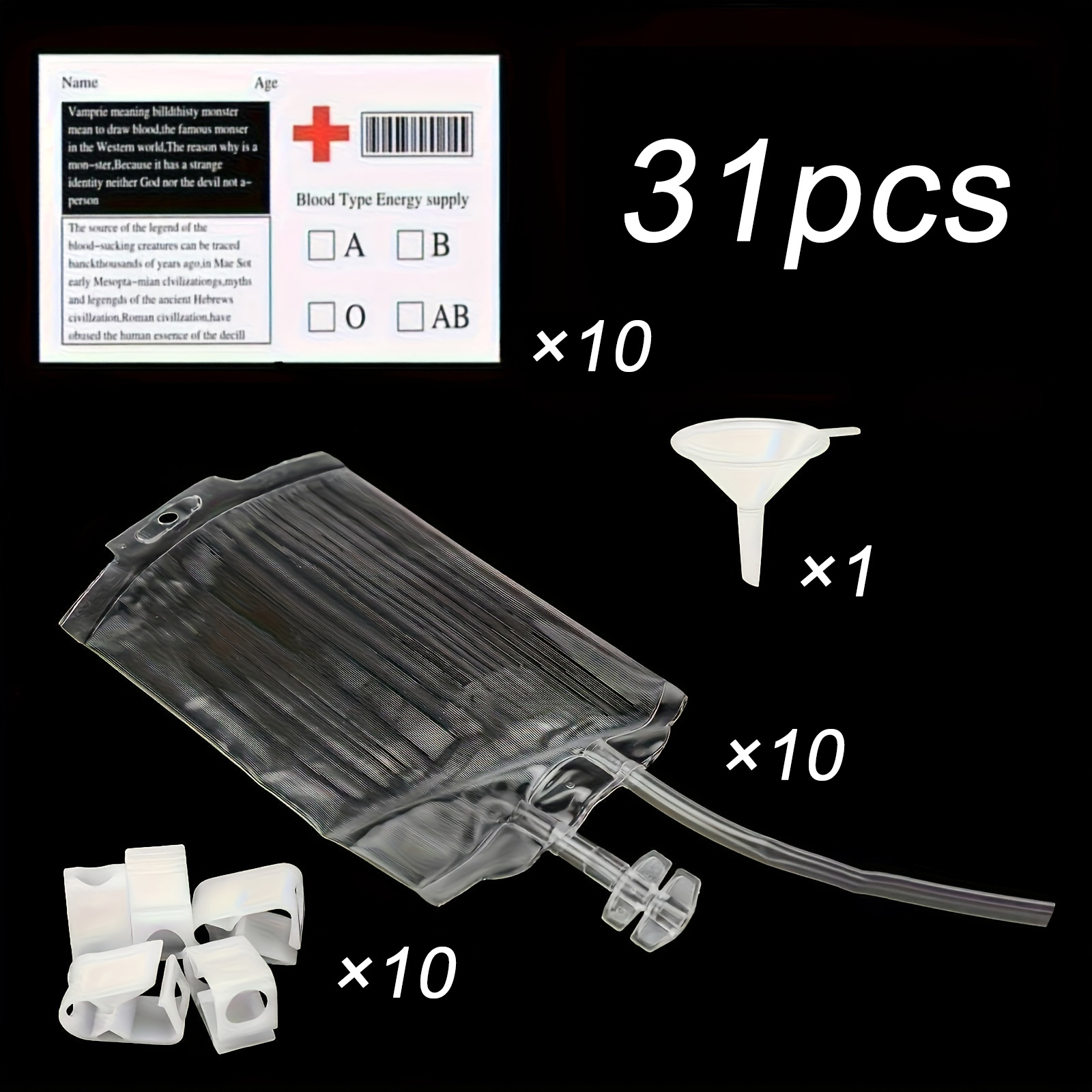 Helovge Blood Bag Sets For Halloween Parties - Reusable Pvc Plastic Blood Transfusion Props, Empty Blood Bags Suitable For Themed Decorations, Role-play, Blood Donation Drives & Table Centerpieces