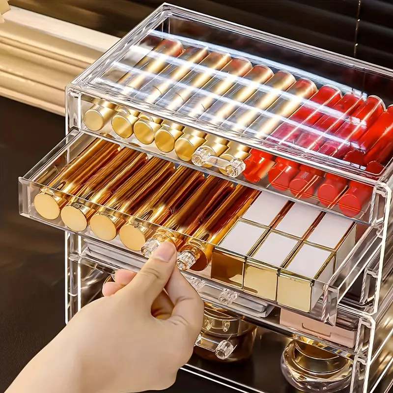 1 layer transparent cosmetic jewelry organizer waterproof dustproof plastic storage box with compartments for lipstick lip gloss makeup brushes vanity bathroom counter organization cosmetic storage organizer sturdy construction home organizers Product details 4