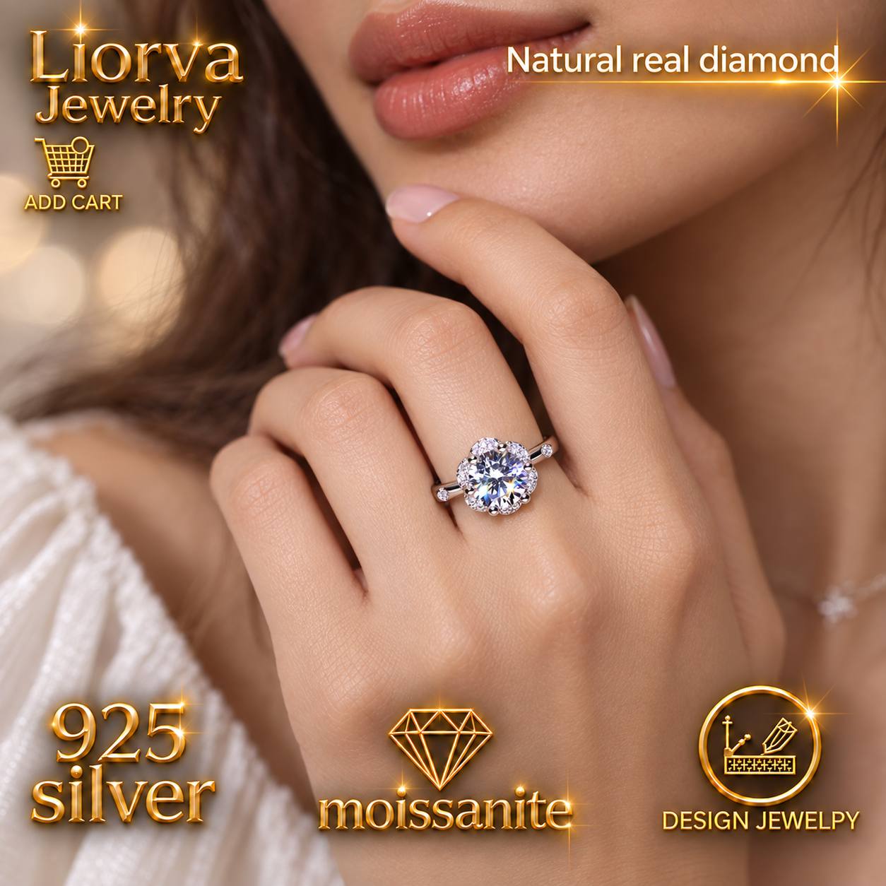 Elegant S925 Sterling Silver Heart-Cut Moissanite Ring