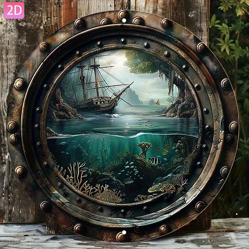 TEMU 2D Plat, 1pc "Océan Vintage" Décoration Murale Vintage en Aluminium, Convient pour Terrasse, Jardin, Cuisine, Bar, Chambre, Extérieur, Garage,