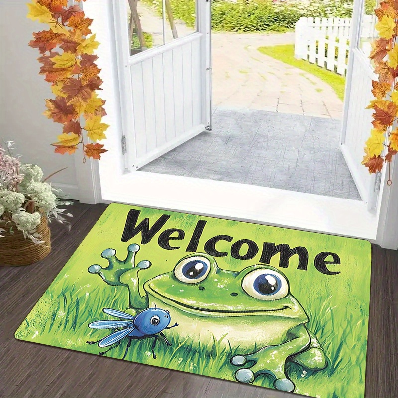 E-shop Willkommen-Matte | Heiterer Grün--Design | Weich, Langlebig & Schnell Trocknendes Polyester | Maschinenwaschbar | Ideal für Eingangsbereich,
