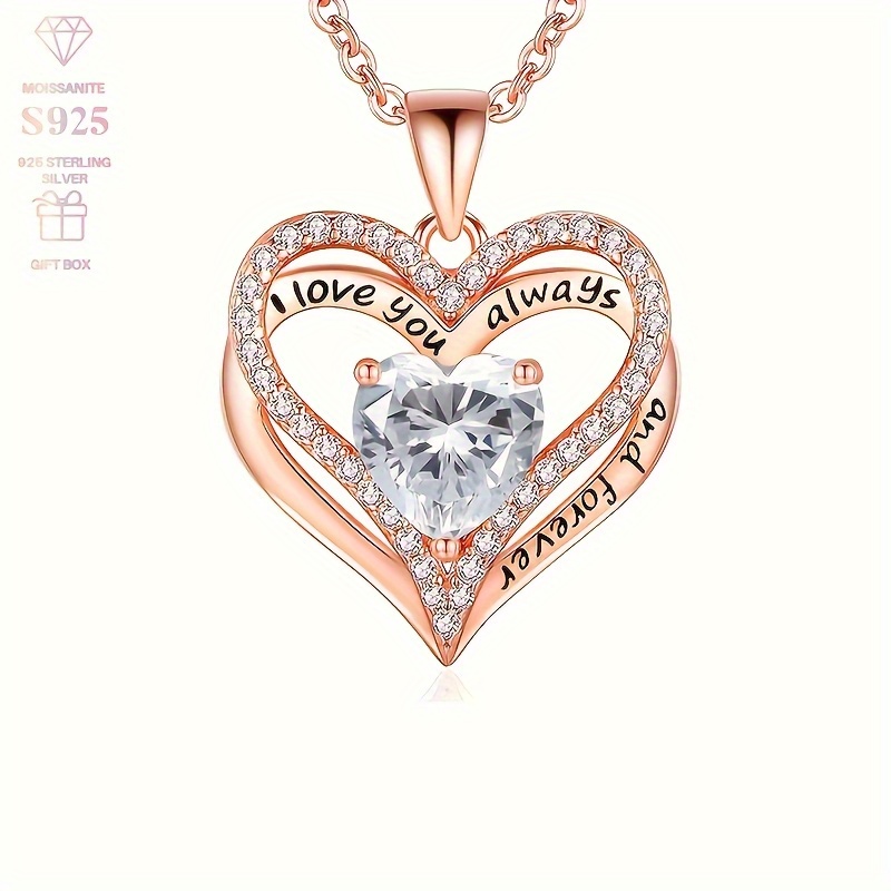 TEMU 1 925 Silver Moissanite Pendant Necklace, Love Is Endless, High-end Banquets, Weddings, Elegant And Sexy, For Dresses, For And Valentine's Day,