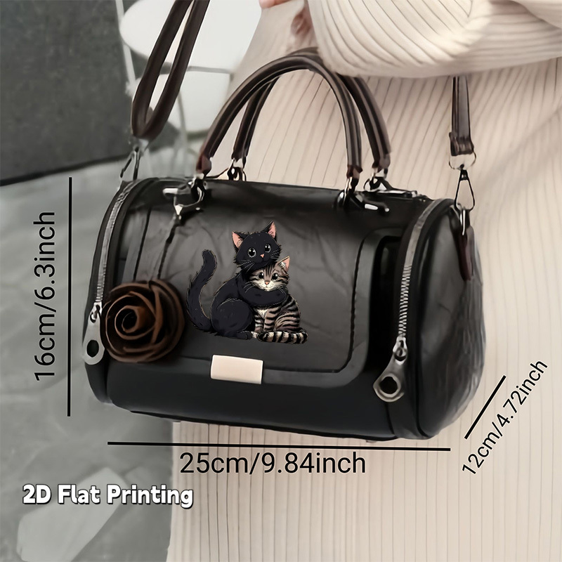 1pc Retro Handbag | Classic Patterned Single-Shoulder Bag with Embracing Cats and Rose Pendant, Crossbody Design, Suitable for Commuting and Business Trips, Light Luxury Small Bag, Christmas, Tan Color, Faux Leather, Zipper Closure, Adjustable Strap 10 1pc Retro Handbag | Classic Patterned Single-Shoulder Bag with Embracing Cats and Rose Pendant, Crossbody Design, Suitable for Commuting and Business Trips, Light Luxury Small Bag, Christmas, Tan Color, Faux Leather, Zipper Closure, Adjustable Strap