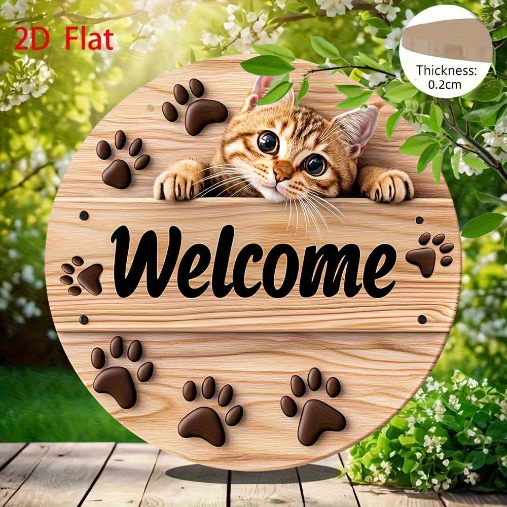 TEMU Piatto 2D, 1 pz Cartello di vintage in legno, Design con gatto e di , Stampa ad definizione, per decorazioni di e , Da appendere alla parete ,