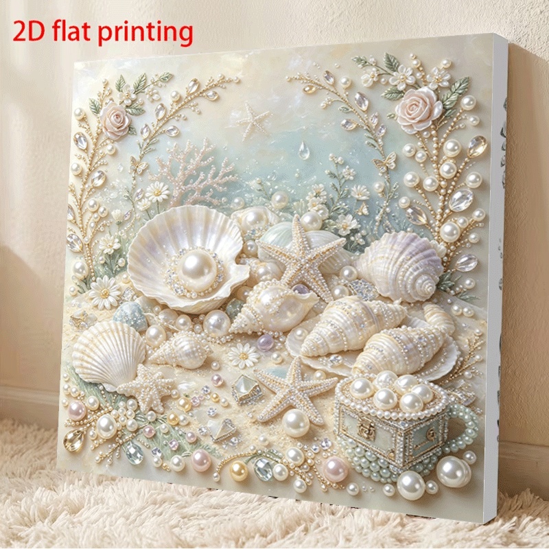 TEMU New 2d Flat Printing Pearl Painting, Diy Diamond Painting For Living Room And Bedroom Decoration, Framed, Includes Pearls And Partial Diamond