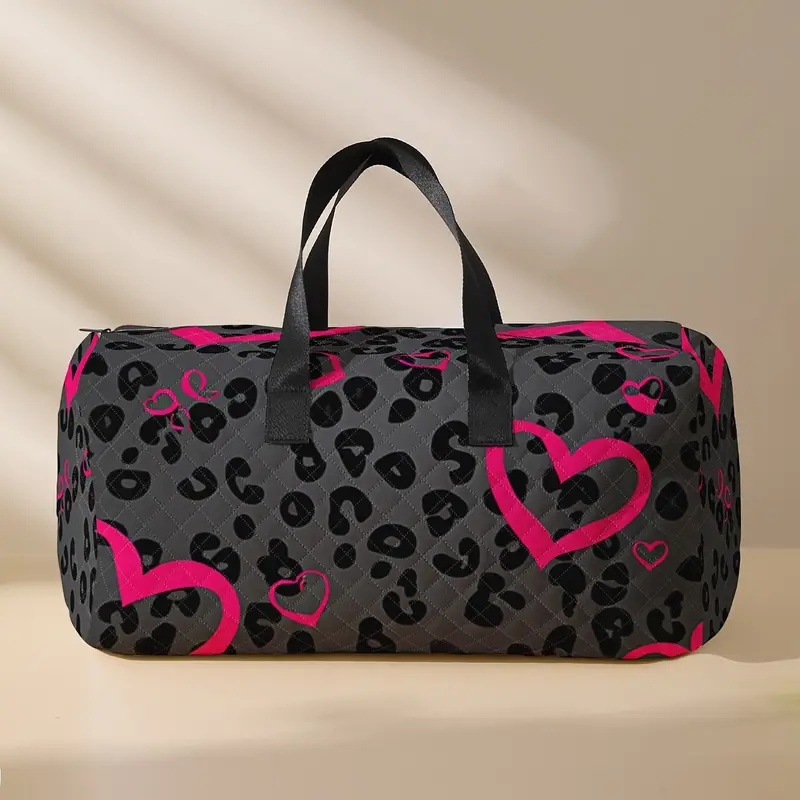 TEMU 1pc Stylish Large-capacity Heart-shaped And Leopard Print Travel Bag - Portable Overnight Bag For Yoga And Training, Large-capacity Handbag,