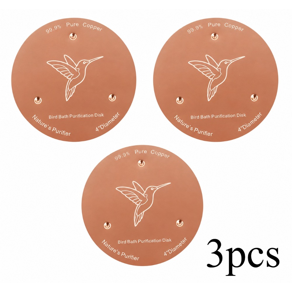 Image of 3 Pack Bird Bath Copper Discs, 99.9% Pure Copper Cleaner With Triple-, Reinforced Design For Water, Universal Fit For Outdoor Birdbaths And Bowls, Use