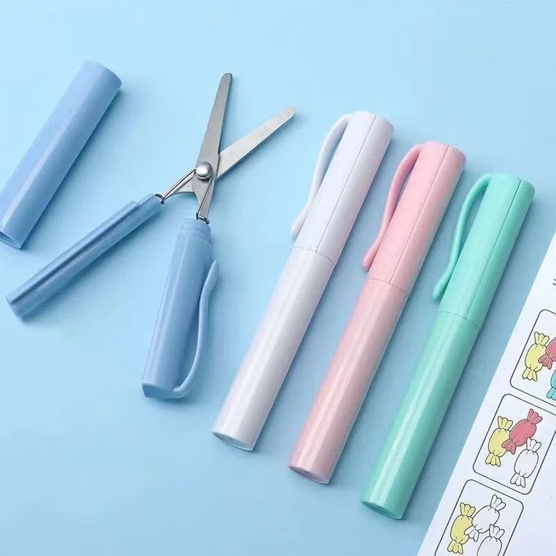 Image of Set Of 4 Portable Scissors, Designed For Cutting At Home Or , Featuring A Creative Pen Holder Design - Perfect For Manual Tasks, Office Work, And Travel, Making It An Christmas Present