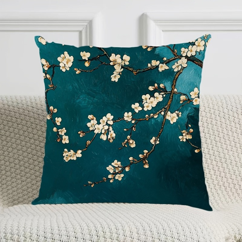 TEMU in peluche 45,72x45,72 cm con motivo Fiori di di Van Gogh - Reversibile, verde , chiusura a cerniera - per arredamento e , imbottitura cuscino
