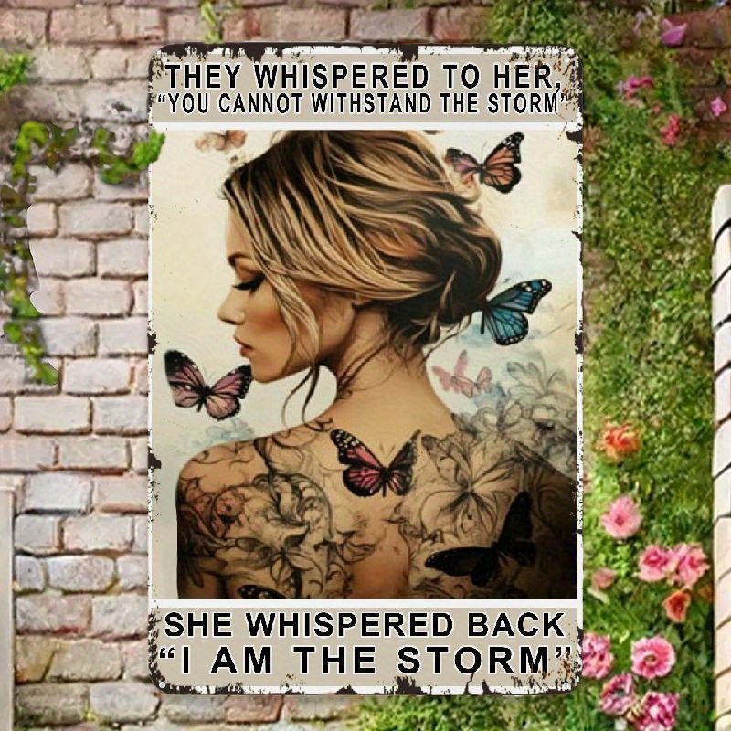 1pc Wall Art Sign - "i Am " Inspirational Quote With Tattooed Lady And Design, Ideal Unique Gift For Home, Garden, Coffee, Holidays