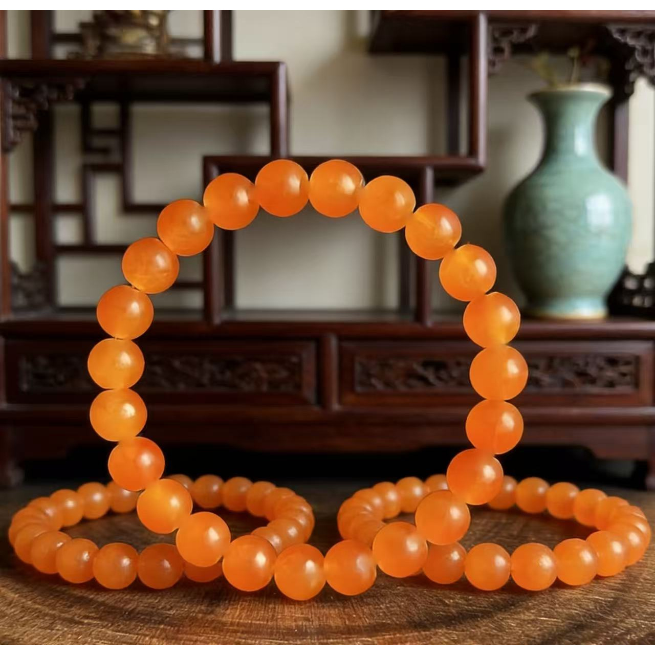 Set of 2 Natural Orange-Red Agate Necklaces