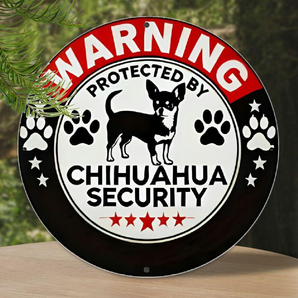 TEMU Chihuahua Safety Warning Signs - Sturdy Aluminum Round Wall Art Featuring A "warning Protected By Chihuahua" Design, Measuring 7.87x7.87 Inches,
