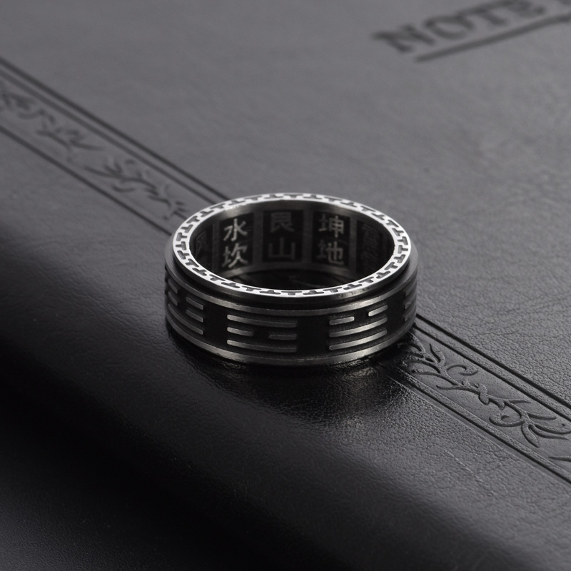 retro titanium stainless steel jewelry tai chi bagua rotatable fortune ring yin yang fish ethnic style male ring accessory Product details 2