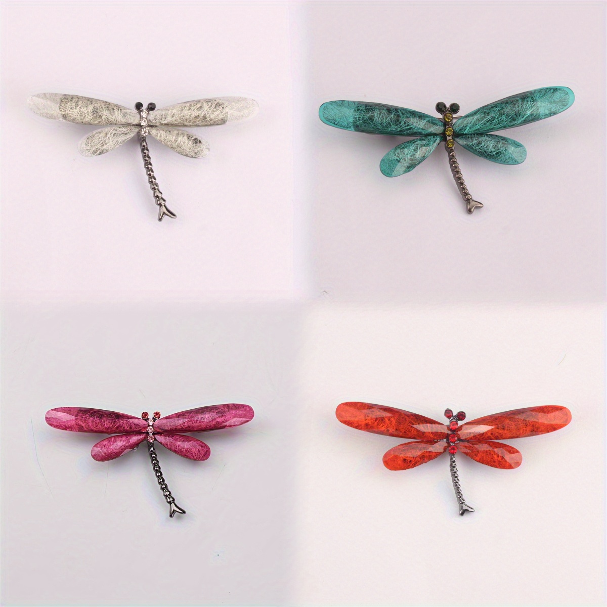 TEMU 4pcs Dragonfly Set - -chroma Wings With Crackle And Marble Textures In Artisan Metalwork For Dopamine Glam